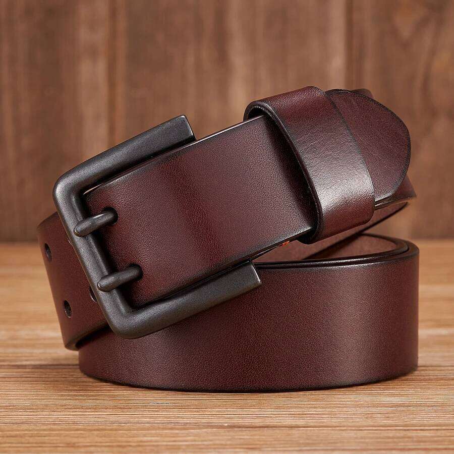 4.3cm Thick High Quality Cowskin Genuine Leather For Men Luxury Male Belt Double Pin Buckle Cowboy Jeans Strap Z260226