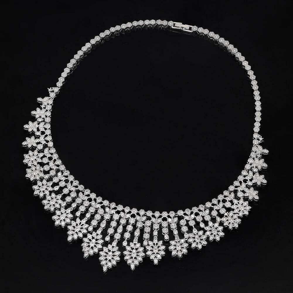 4pcs Dubai Cubic Zirconia Tassel Drop Big Chunky Wedding Bridal Necklace Luxury Jewelry Sets for Brides Party Z260313
