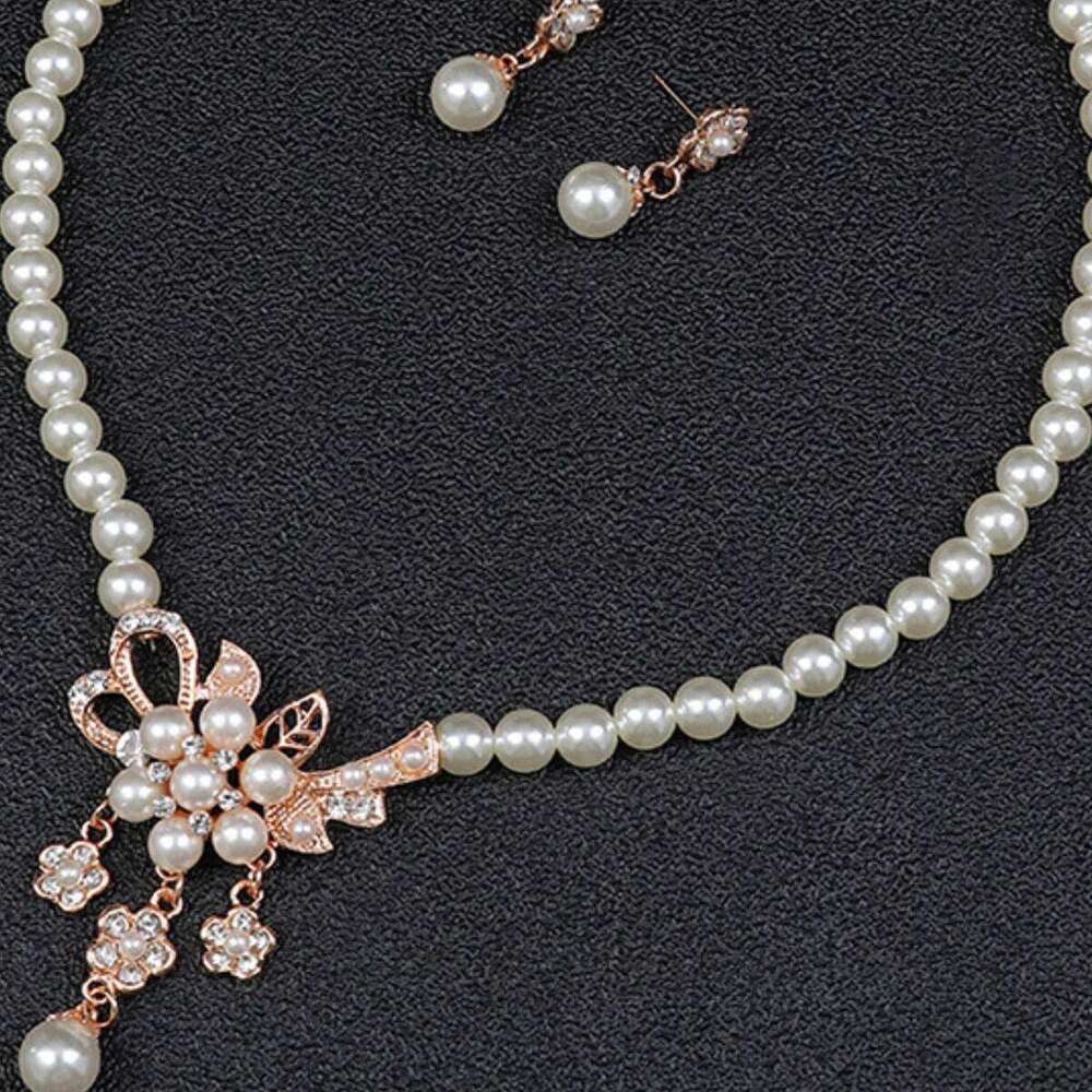 3 pieces of women's pearl set, rhinestone necklace, earrings, wedding party and banquet accessories Z260313