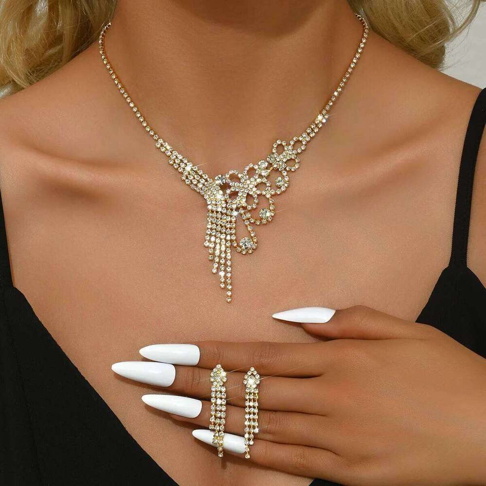 3PC Women's Fashion Flower Tassel Necklace Earrings Jewelry Set Suitable for Wedding, Party, Festival Gifts-8545 Z260313