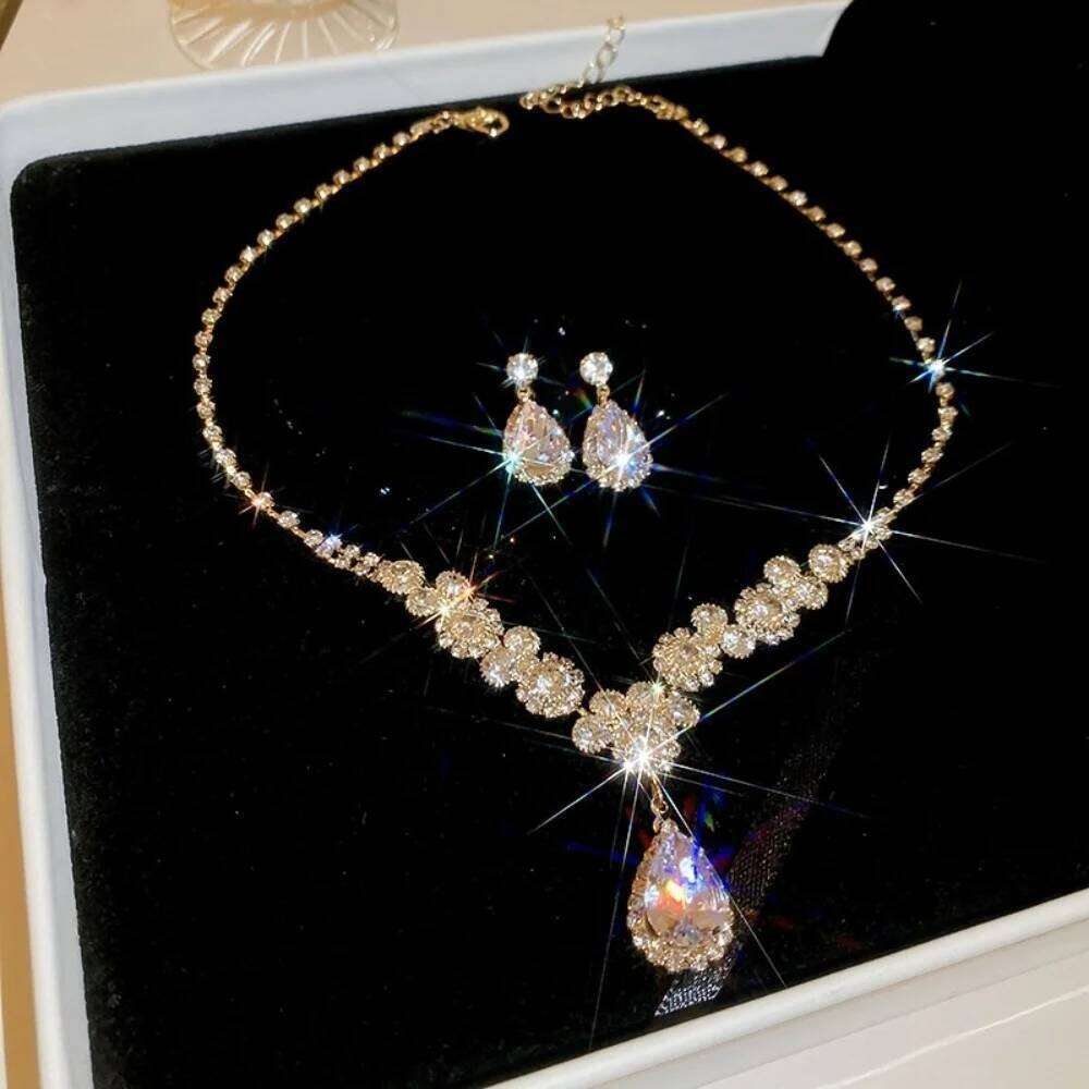 Luxury Crystal Zircon Choker Jewelry Set Vintage Wedding Party Necklace For Women Fashion Earrings Trendy Accessories Z260313