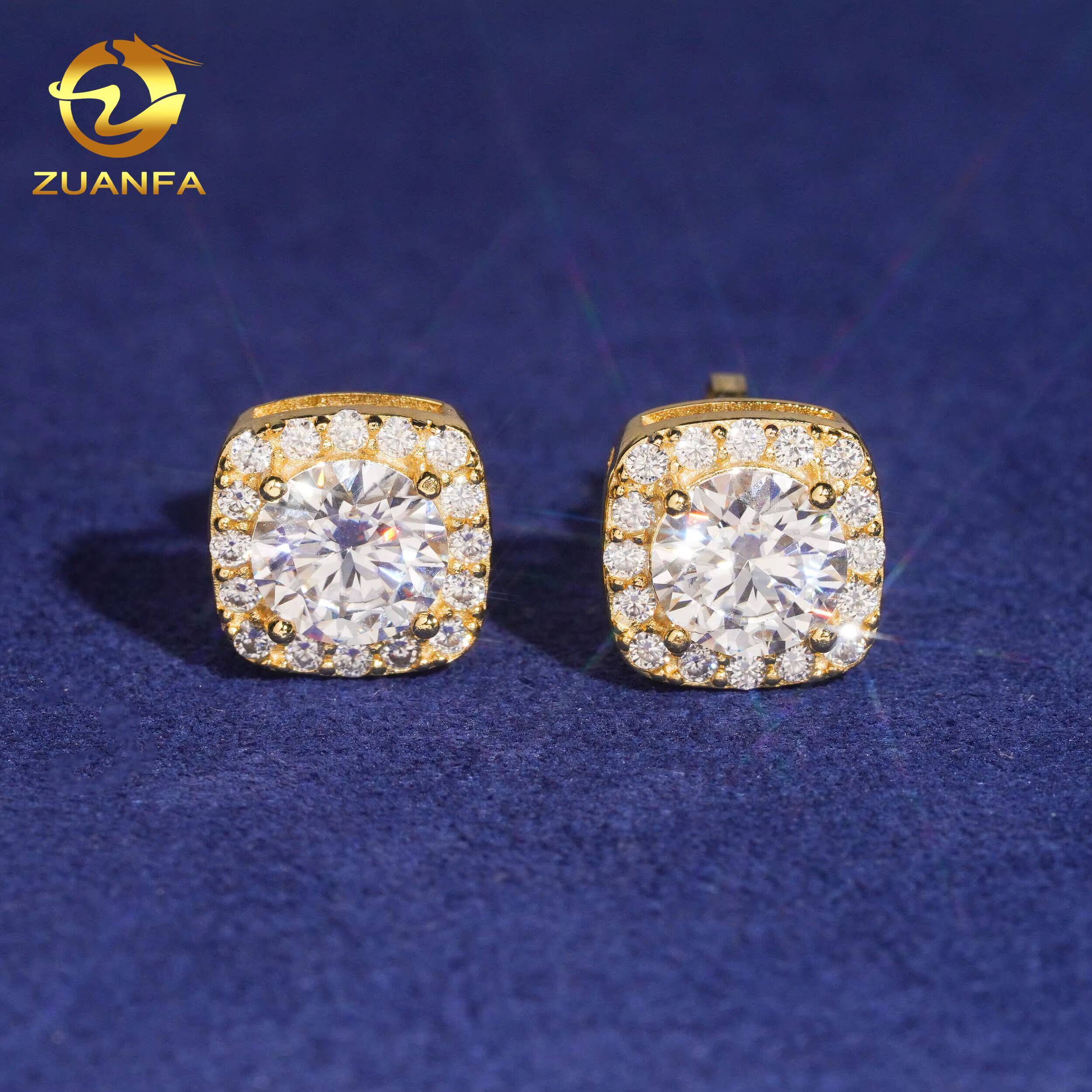 Halo Design Micro Pave Setting Lab Diamond Sterling Silver White Gold Plated Solitaire Earring Stud Moissanite Earring Studs