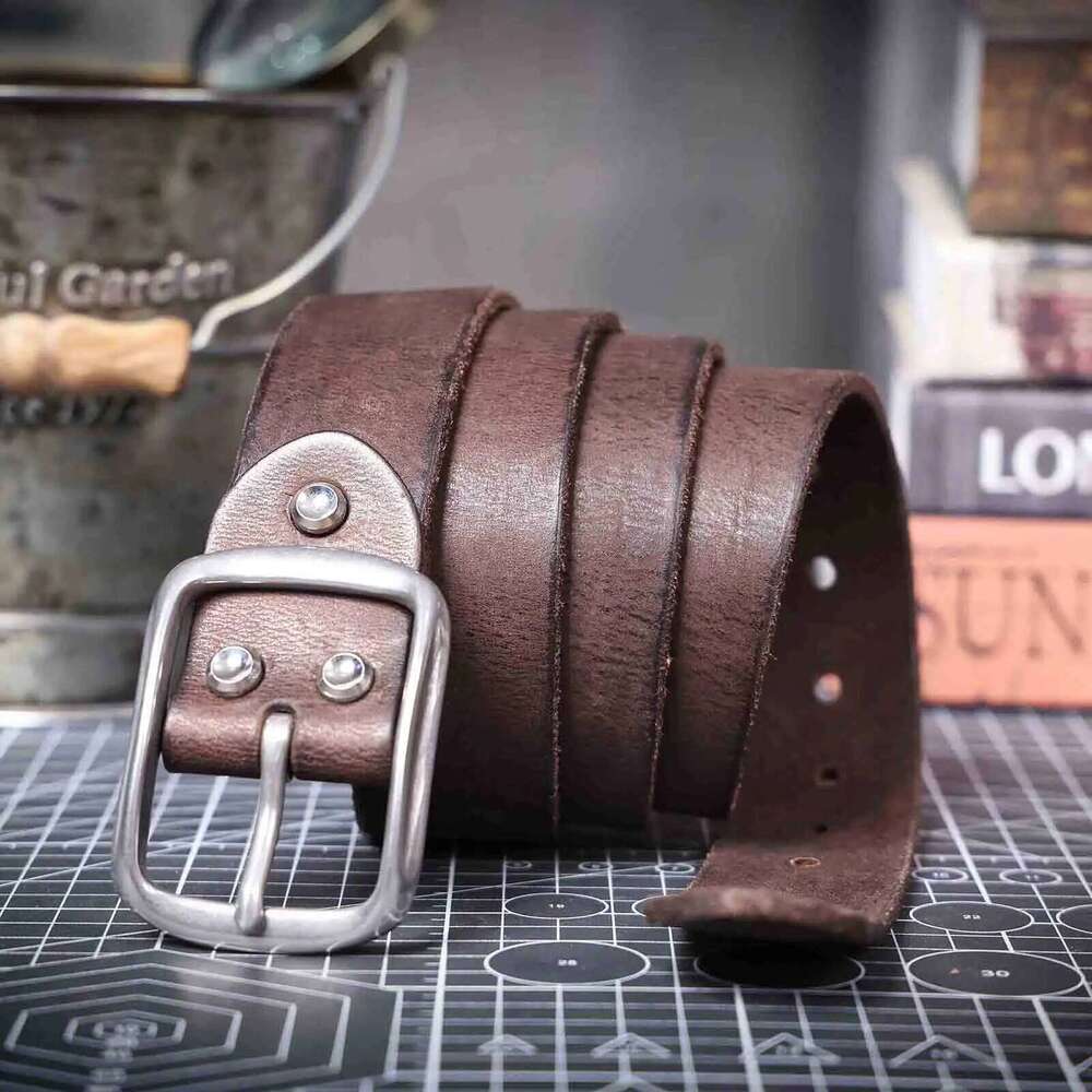 Vintage Genuine Men's Cowhide Belts Stainless Steel Buckle Italian Thickened Leather With Box,Ideal Choice For Gift Z260226