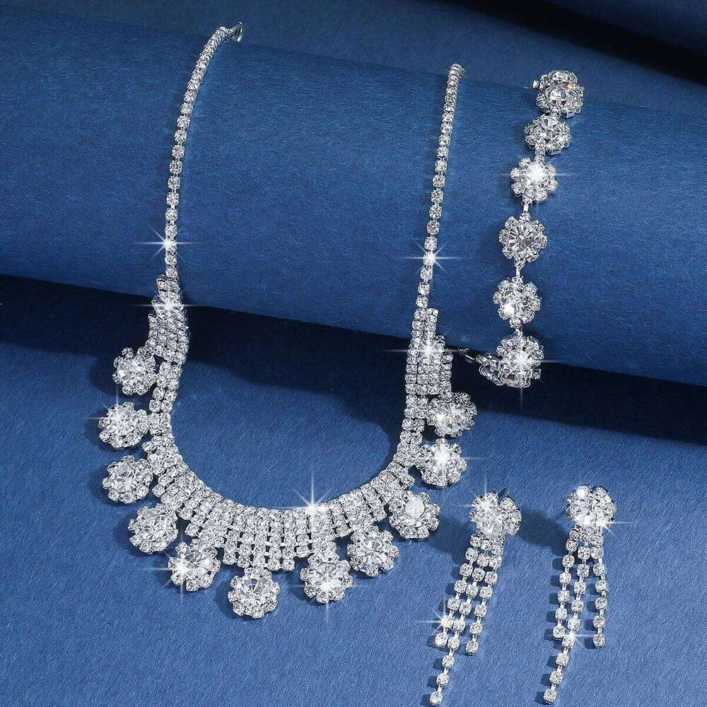 European and American diamond studded super sparkling necklace earrings bracelet fashionable high-end women's set Z260313