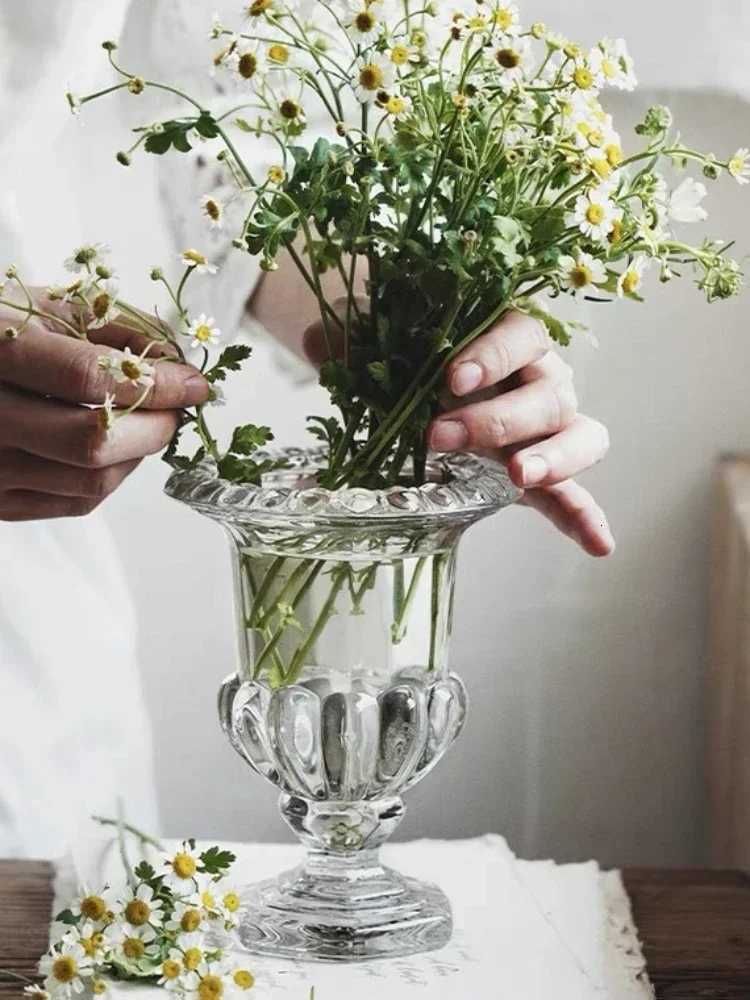 Retro European light luxury clear crystal glass vase ins simple home decoration room decoration modern decorative vase Y260314