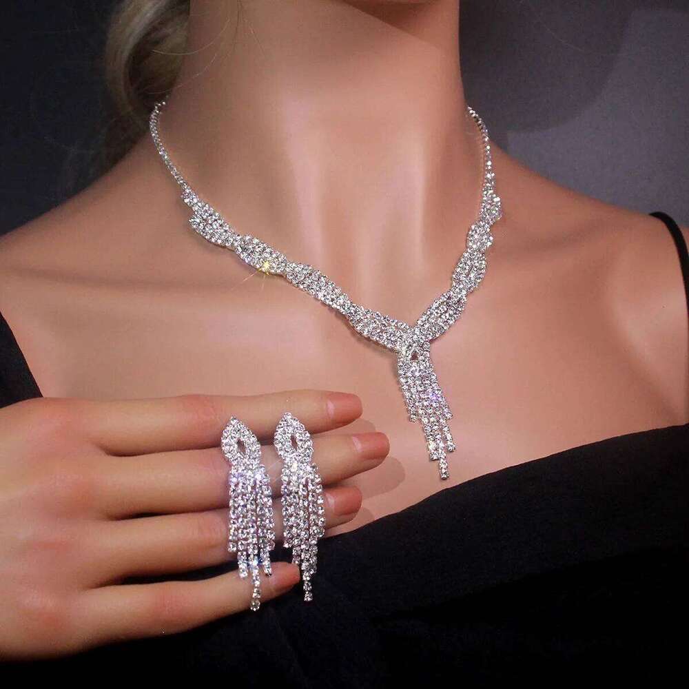 Luxury Zircon Stud Earrings Necklace for Women, Stainless Steel Hypoallergenic Wedding Banquet Sparkle Jewelry Set Gift Z260313