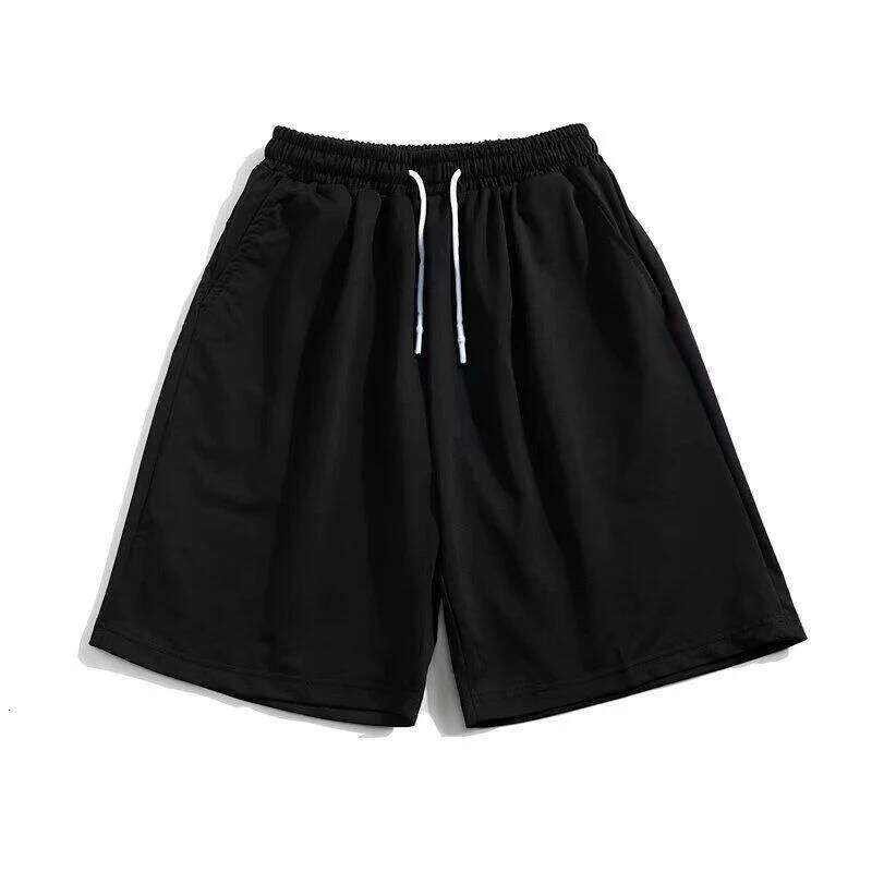 Summer New Y2K Solid Color Cotton Loose Men's Sports Pants Street Wear Simple Drawstring Straight Casual Shorts Male Z260314