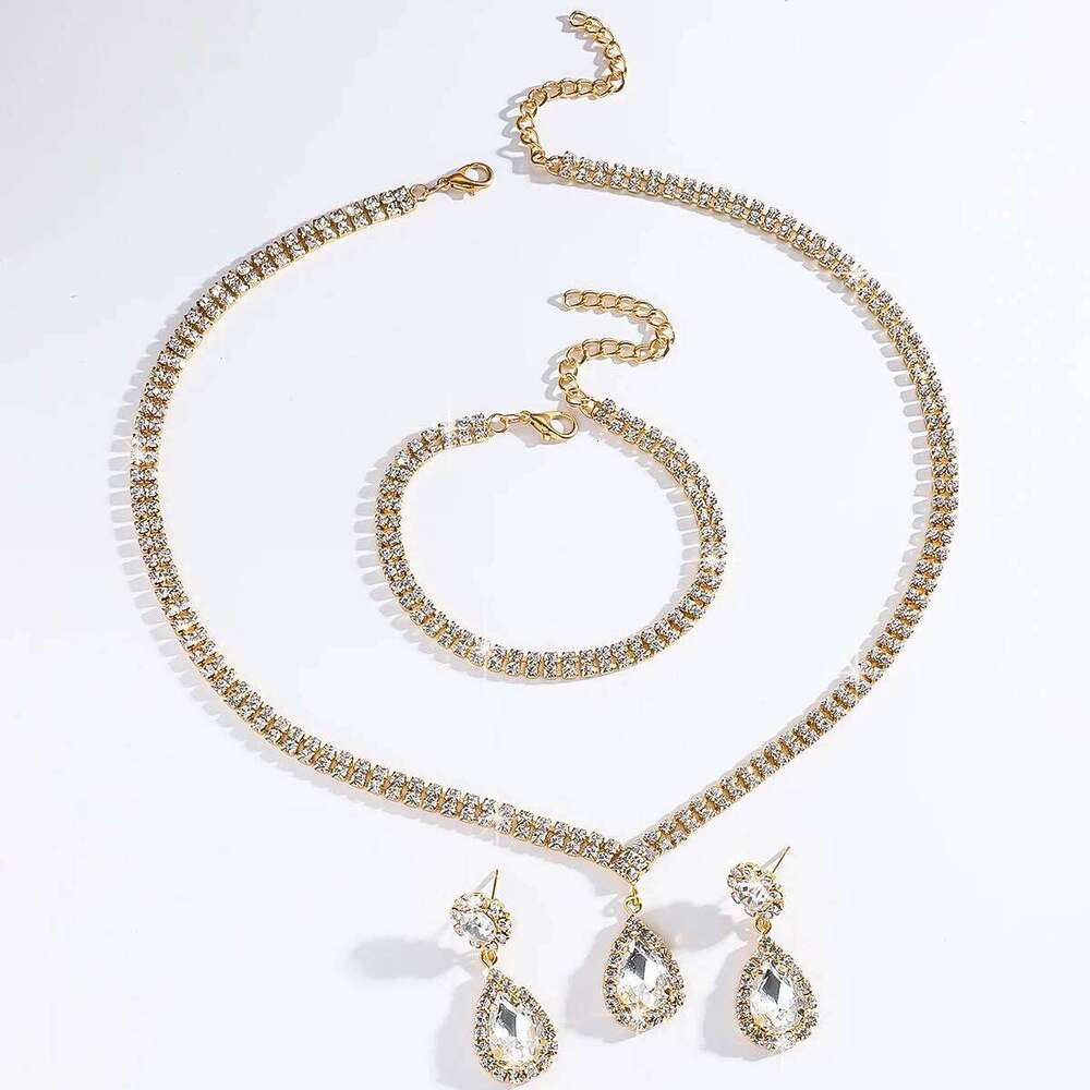4PC Women's Fashion Water Drop Necklace, Earrings, Bracelets, Jewelry Set, Suitable for Wedding, Party, Festival Gifts Z260313