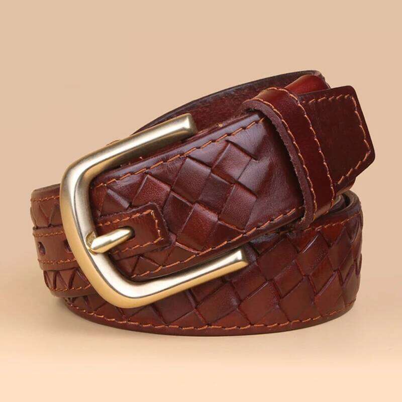 Weaving Belt Copper Buckle Genuine Leather For Men Woven Male Strap Braided Belts Man 3.8cm width belt for Jeans Z260226