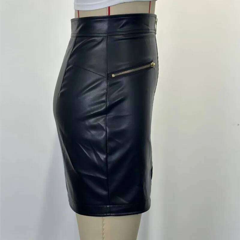 Sexy High Waist PU Leather Autumn 2025 Elegant Zipper Pocket Short Women Black Mini Skirt Z260314