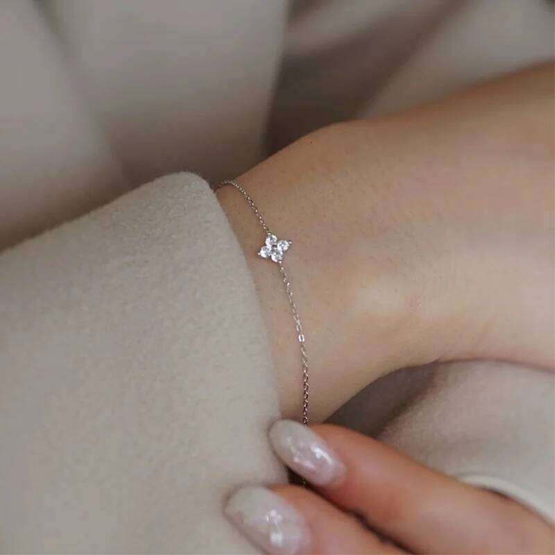 Color Bracelet for Women Girls 925 Sterling Silver Link Chian with Cubic Zirconia Cute Clover Charm Adjustable Jewellery Z260313