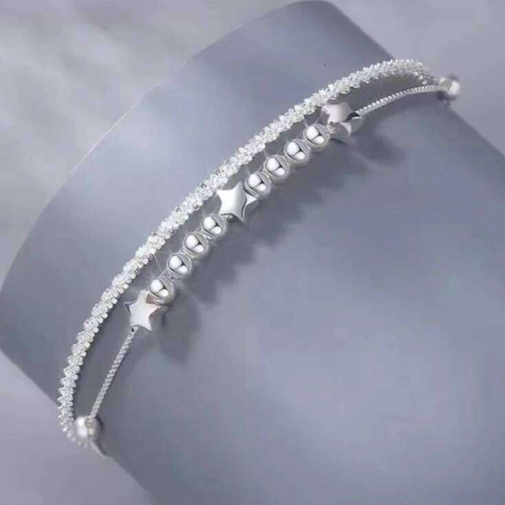 Fashion 925 Sterling Silver Star for Women Luxury Adjustable Sparkling Double Layered Stars Bead Bracelet Party Jewelry Z260313