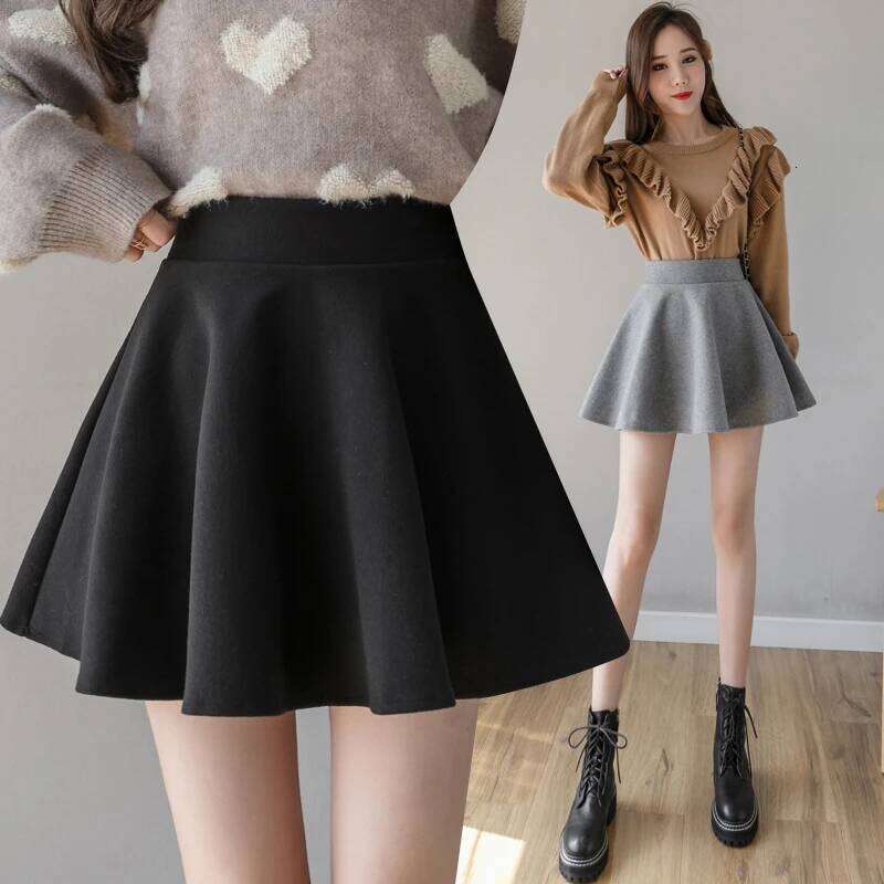 Fashion Streetwear Wool Winter Skirts Women Elastic Waist Pleated Skater Mini Skirt With Shorts A-Line School Girl Kawaii Faldas Z260314