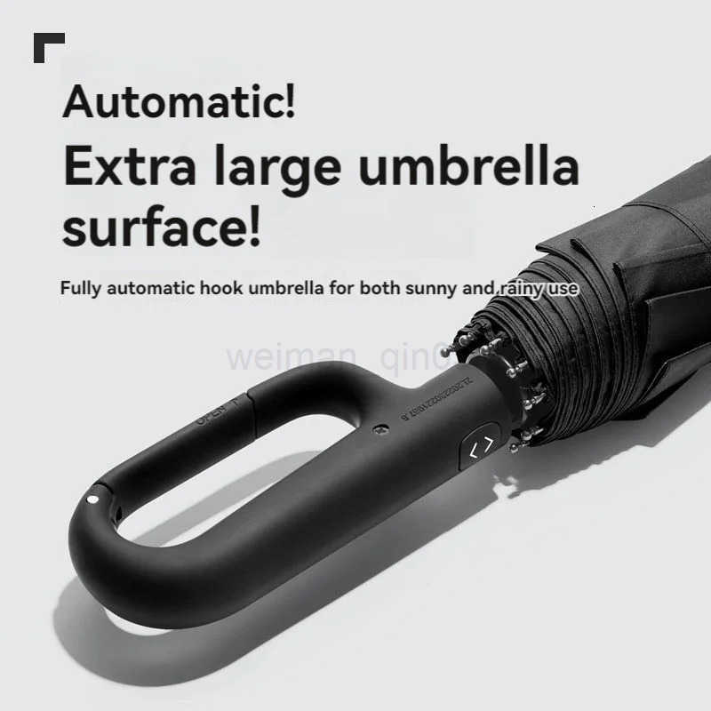 Automatic Umbrella for Men Women Fully Automatic Folding Large Rib Strong Sunshade Double Umbrella with Ring Buckle Design H260314