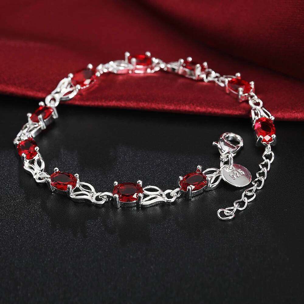 925 Sterling Silver Wild red crystal chain Bracelets for women fashion lady Wedding party beautiful Christmas gifts fine Jewelry Z260313