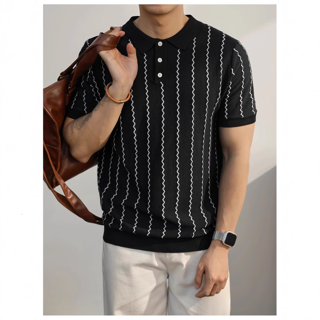 Business Casual Striped Collar Breathable Knitted New Summer Shortsleeve Polo Polo Shirt For Designer T-shirt Men Designer Hoodie Available For