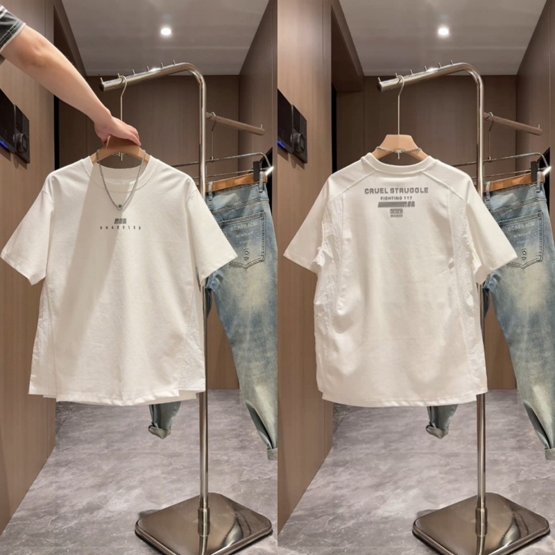 Trendy Designer Hoodie Polo Americanstyle Letter Print Casual Designer T-shirt Shortsleeve Summer Thin Patchwork Roundneck Shortsleeve For Men