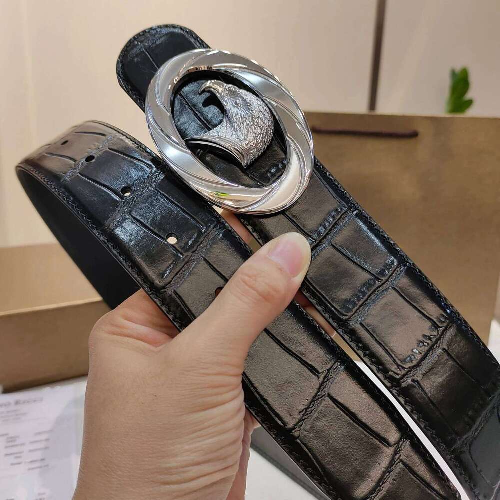 Holiday Gifts Luxury Brand Men's Belt 3.8cm Handmade Crocodile-embossed Top-grain Cowhide Exquisite Head Steel Buckle Z260226