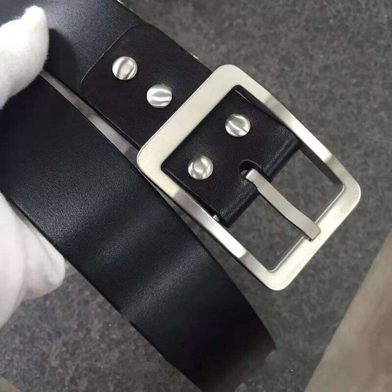 Solid Belt Buckle 3.8 X125 Cm with Real Black Leather Strap And 4pcs Pure Titanium Screws for Men's Fashion Accessory Z260226