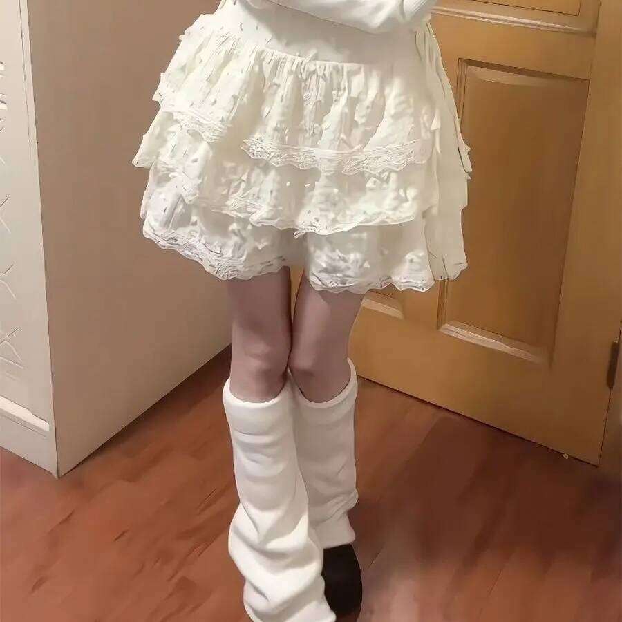 2026 Spring Beige Knit Skirt New Retro Ballet Knitted Ruffle Edge High Waist Slimming A-line Short Skirts Women Japanese Kawaii Z260314