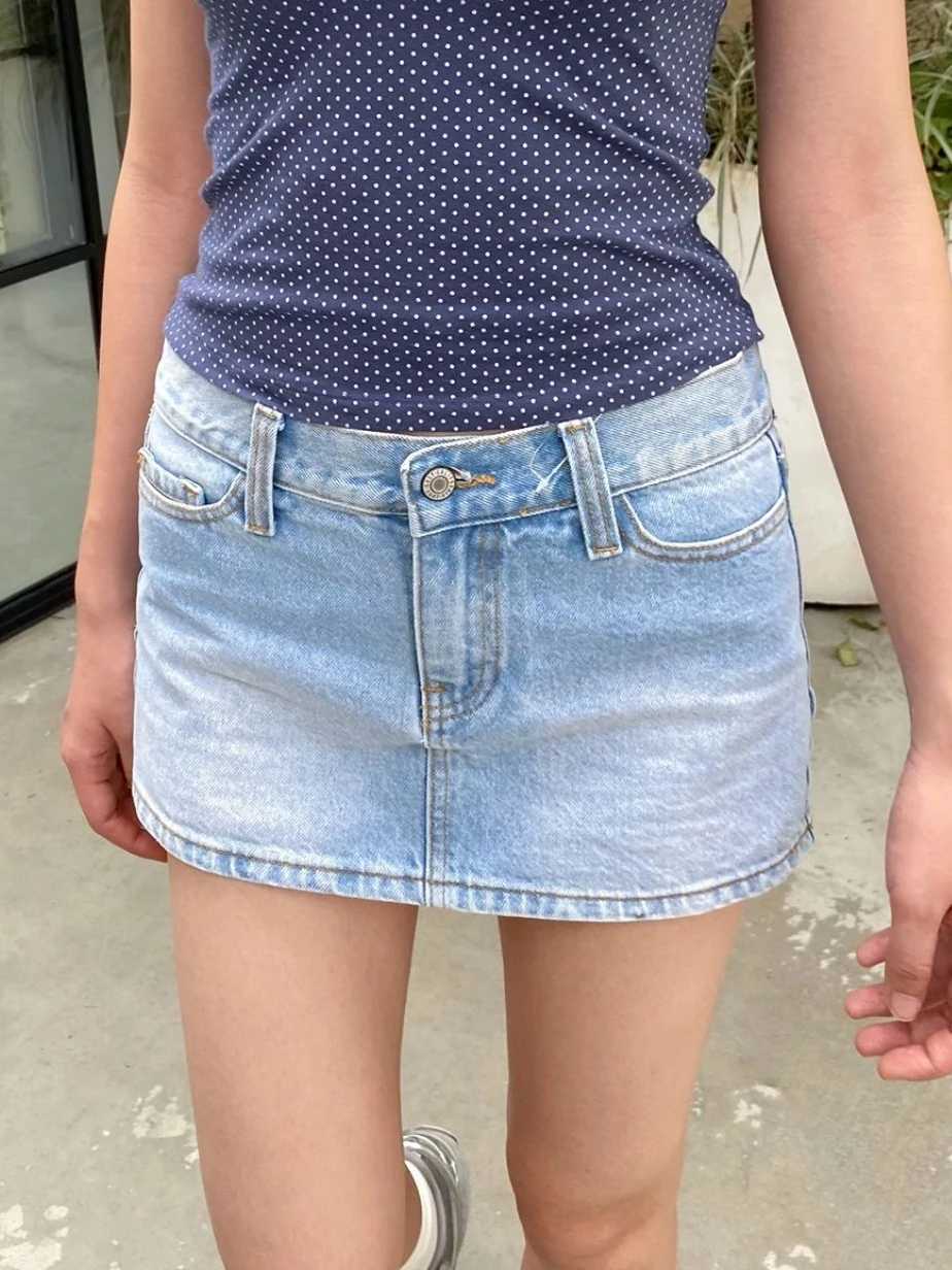 Blue Denim Mini Skirts Women Low Waist Cotton Straigth Short Faldas Female American Vintage Streetwear All-match Casual Skirt M260314