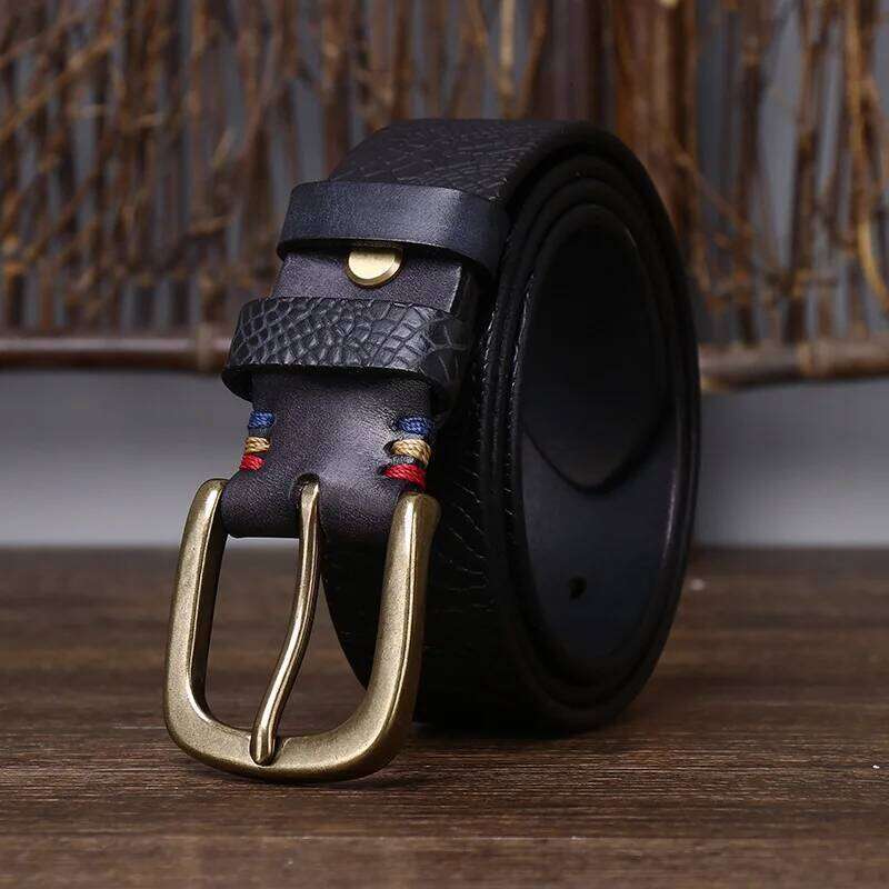 3.8CM Solid Copper Pin Buckle Serpentine Cowskin Male Snakeskin Grain Belt Fashion Genuine Leather Jeans Belts Z260226