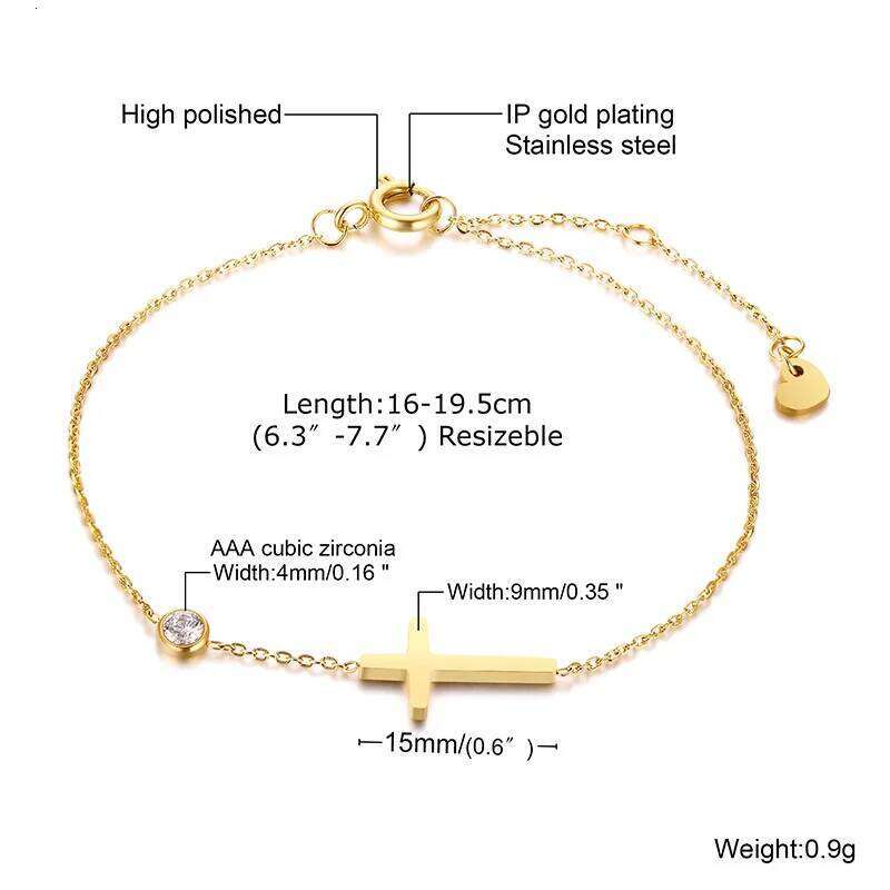 Minimalism Thin Chain Cross Crescent Moon Star Bracelet For Women Girls, Stainless Steel Female Adjustable Link Stacked Layered Z260313