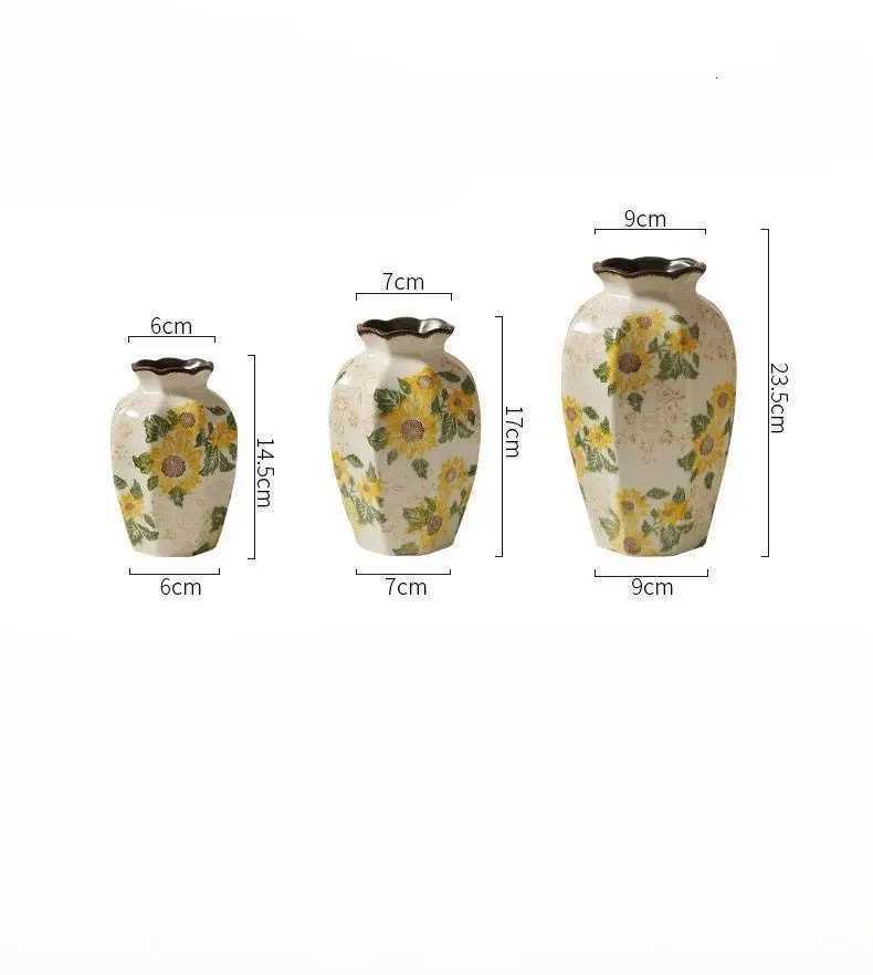 Vintage Sunflower Ceramic Vases Crackle Glaze Flower star anise flower arrangement Vases for Home Office Bedroom Aesthetic Decor Y260314