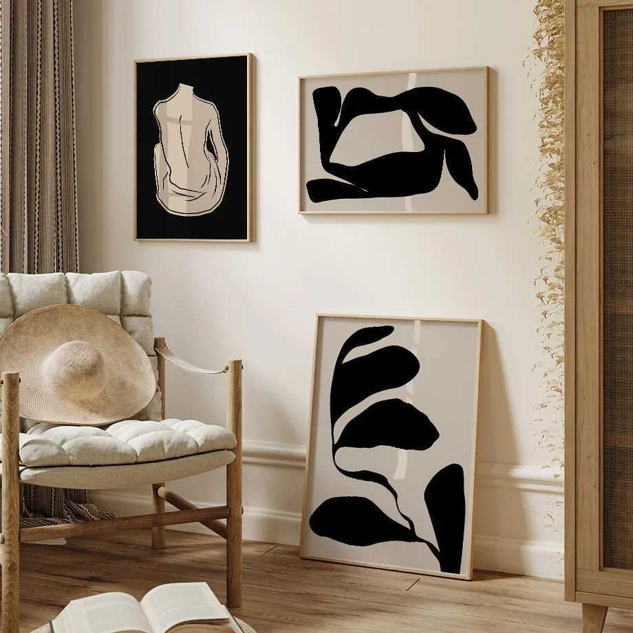 Abstract Figures Body Lines Vase Leaf Wall Art Canvas Painting Posters And Prints Hotel Bar Pictures For Living Room Home Decor D260314