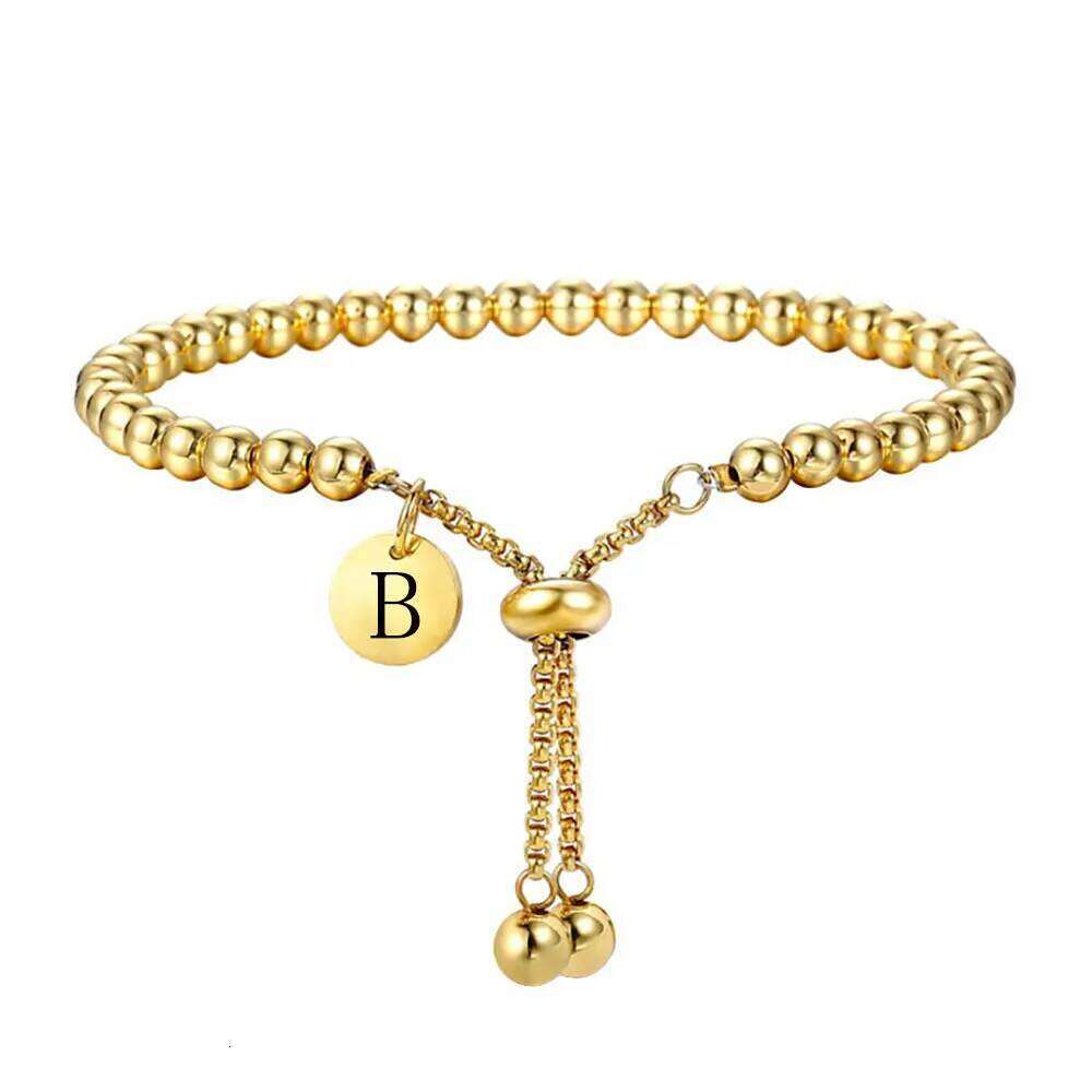 VQYSKO Fashion Stainless Steel Custom Letter Tag Ball Beads Adjustable Women's Bracelet Jewelry Z260313