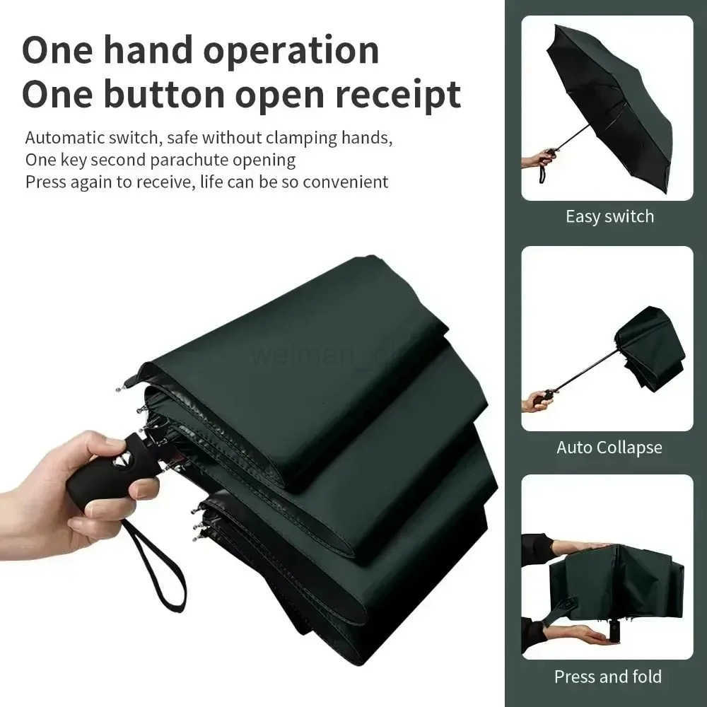 Automatic Portable Umbrella Black Rubber Sunscreen Sunshade Umbrella Ultra Light Sun Protection Umbrellas Travel Fold Rain Gear H260314