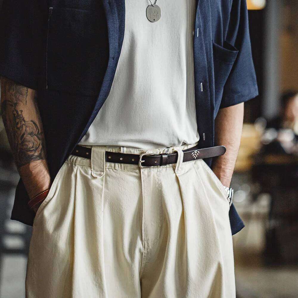 Maden New Retro Black First Layer Cowhide Genuine Leather Men's Versatile Daily Solid Color Belt Z260226