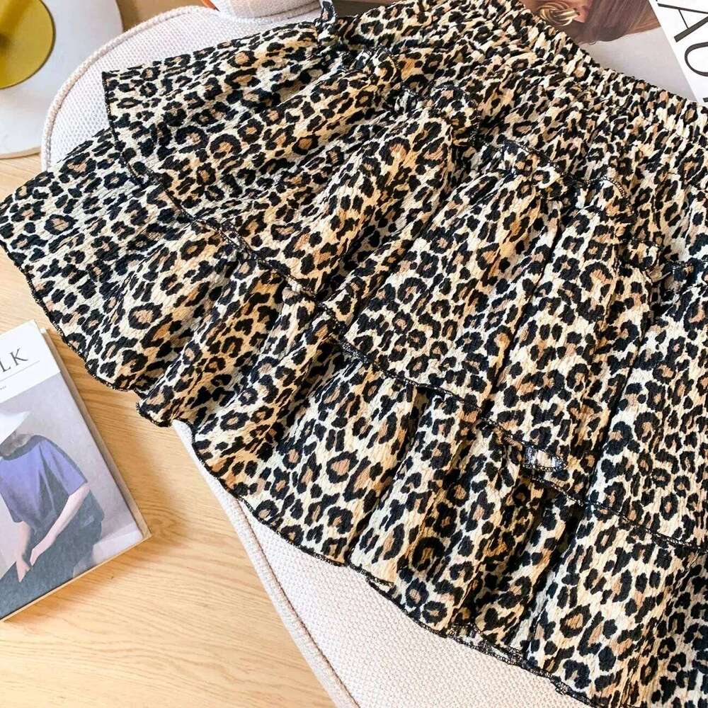 Chiffon Leopard Mini Skirts Women Y2k Retro Summer Elastic Waist Stylish Streetwear Korean Style Temperament Cake Faldas Tender Z260314