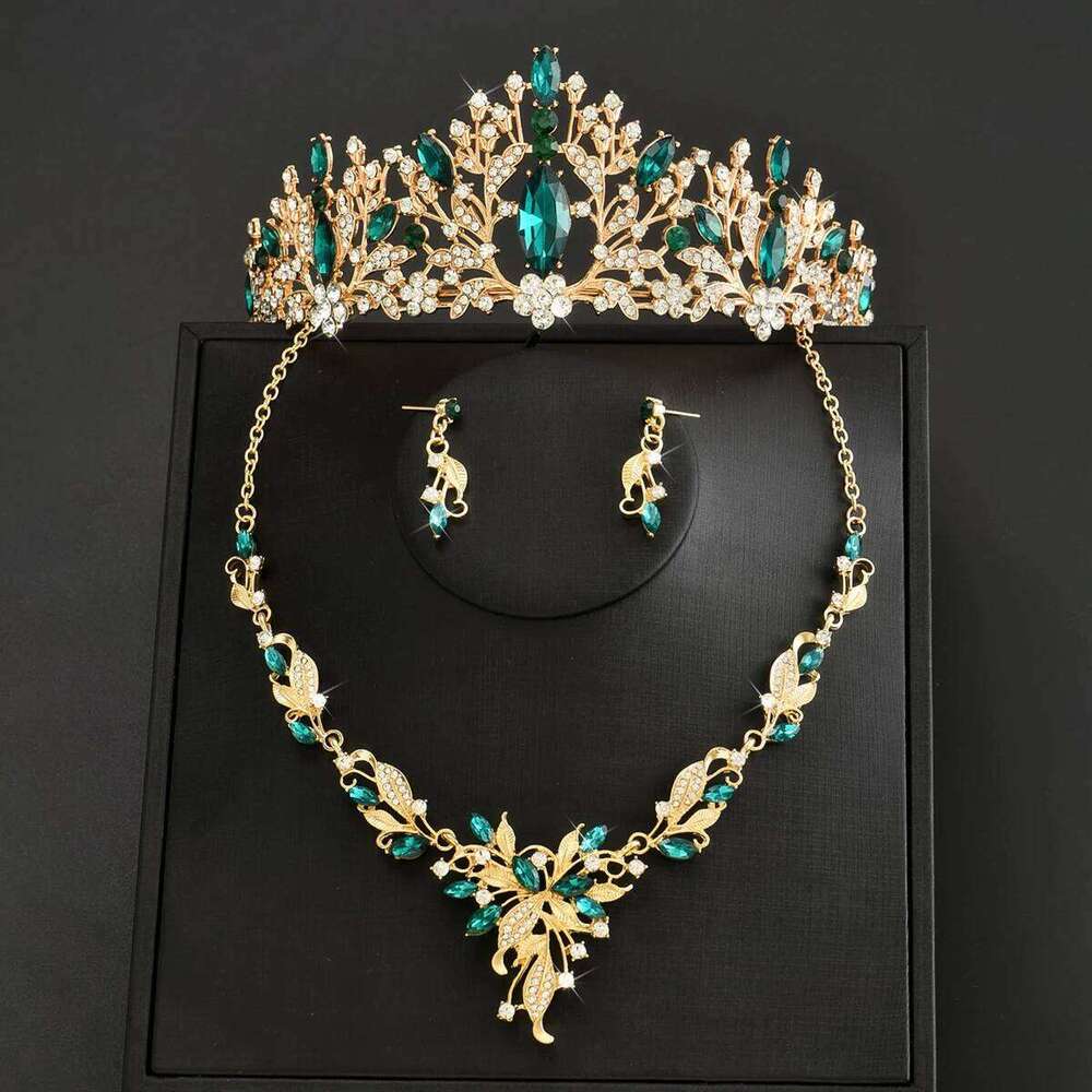 Ladies' Fashion Leaf Water Drop Flower Forest Elegant Crown Necklace Earrings Jewelry Set Z260313