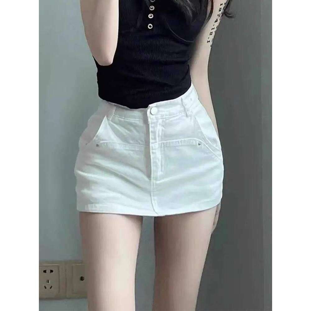 Y2k Spice Girl Low Waist White Denim 2025 Summer New Anti-light Skinny A-word Mini Skirt Z260314