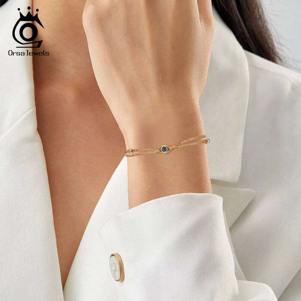 ORSA JEWELS 14K Gold Plated 2 Layers Evil Eyes Chain for Women 925 Sterling Silver Girl OL Style Bracelet Jewelry APB04 Z260313