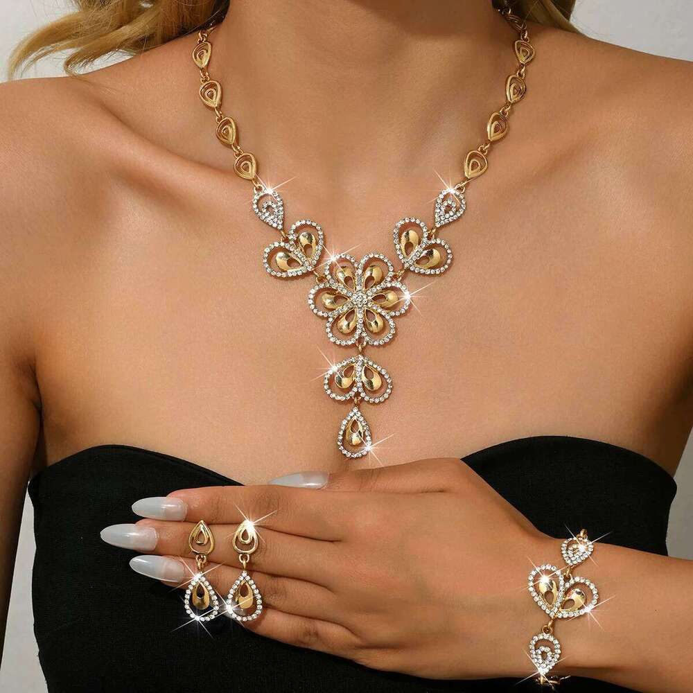 New European and American style jewelry wholesale original flower studded diamond wedding necklace three piece set for women Z260313