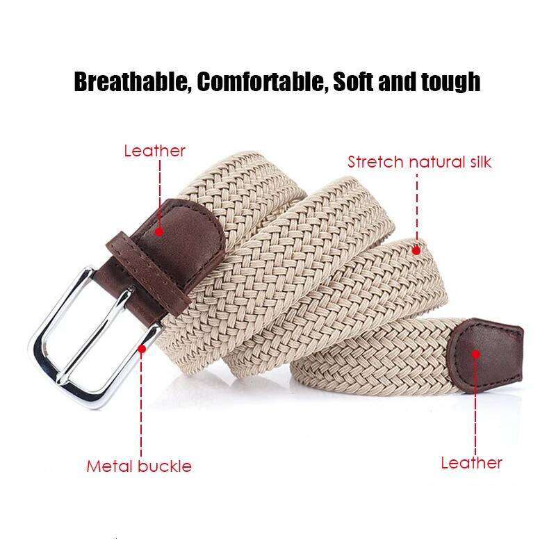 VATLTY Fashion Woven Elastic for Women Men Solid Alloy Silver Buckle Stretch Strap Female Jeans Brown Belt Girdles Male Z260226