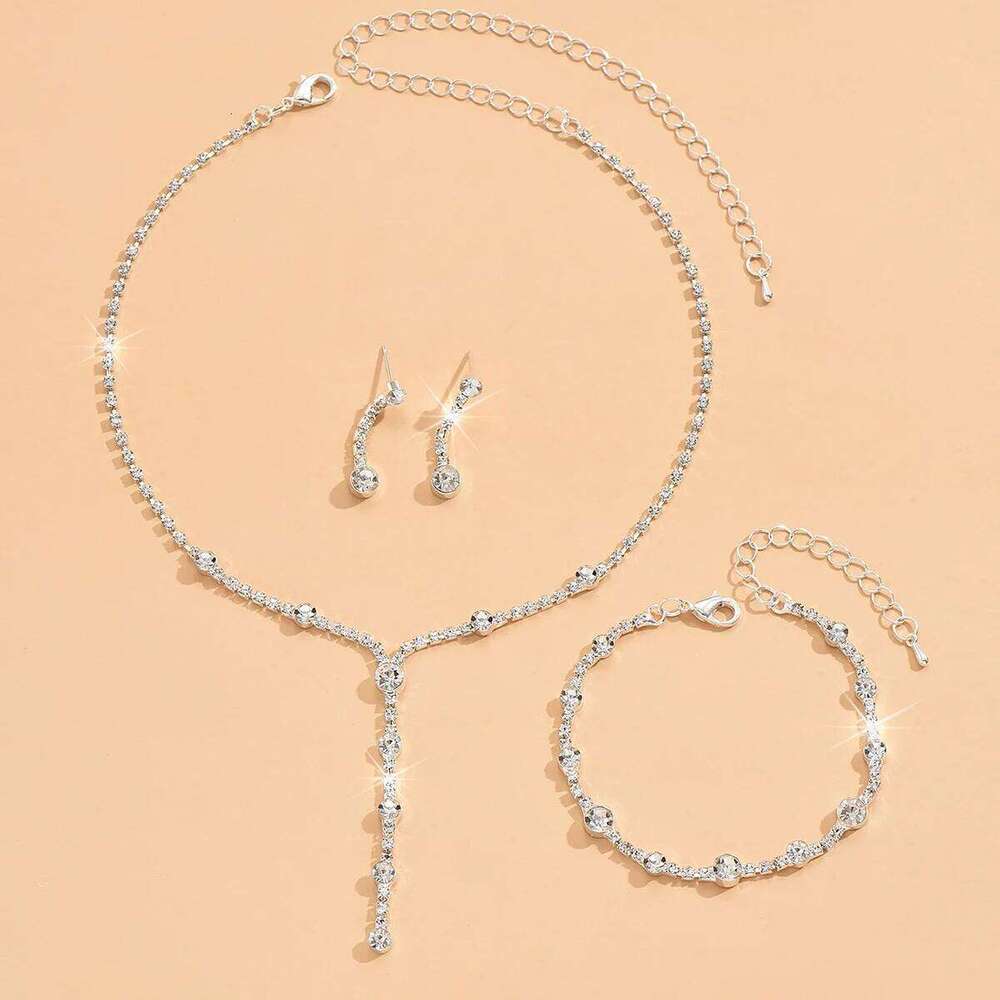 4PC Women's Fashion Trend Minimalist Water Diamond Earrings Necklace Bracelet Jewelry Set Wedding Banquet Party Festival Gift Z260313