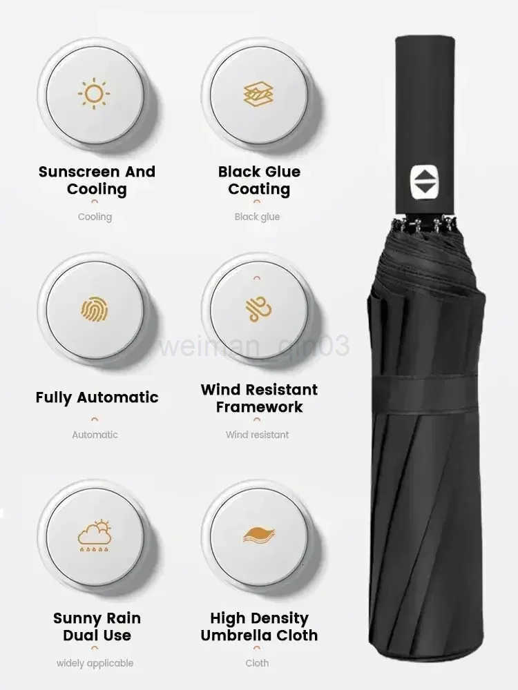 anti-ultraviolet foldable umbrella Thick and durable 12-rib black glue fully automatic umbrella for both sunny and rainy use H260314