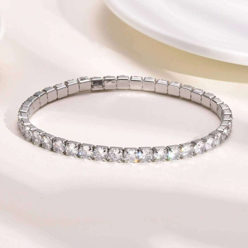 Cubic Zirconia Tennis Bracelet for Women, Elastic Stainless Steel Rose Gold Color Hand Chain, Minimalist Link Wholesale Jewelry Z260313