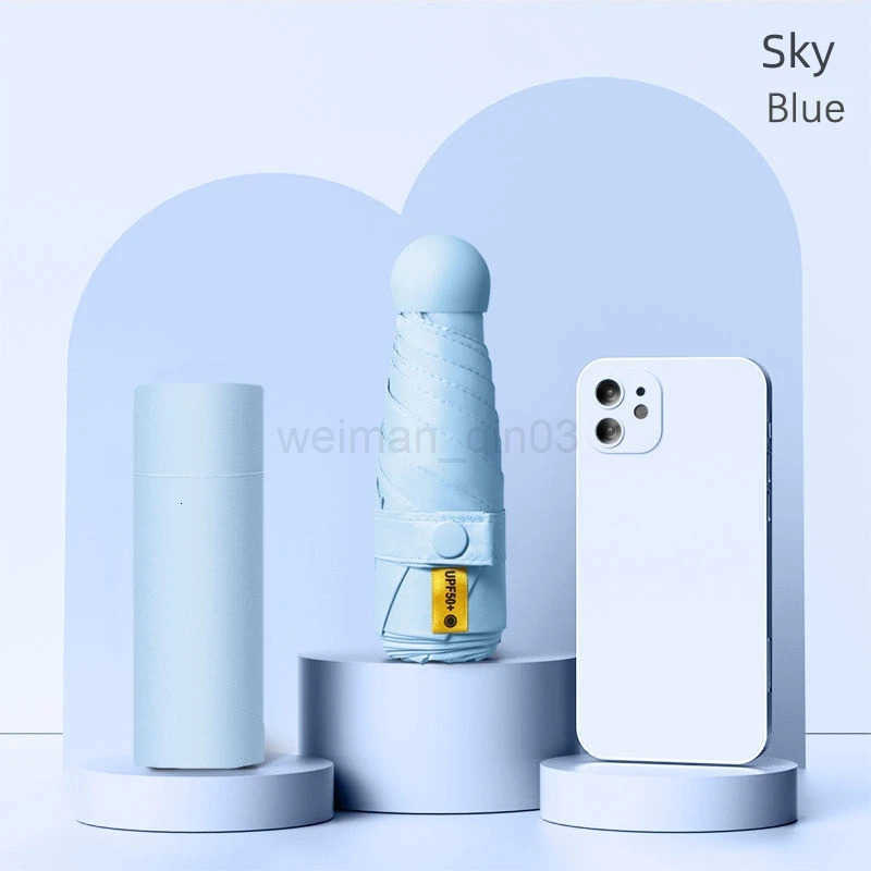 UPF50 Mini Capsule Folding Umbrella Vinyl Portable Sun Rain Umbrella UV Sunshade Small Pocket Parasol for Dual Use Protection H260314
