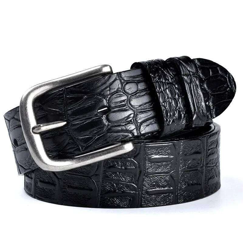 Fashion Solid Color Crocodile Pattern Cowhide Belts for Men Retro Luxury Trend Business Leather Belt Clothing Accessories Gift Z260226