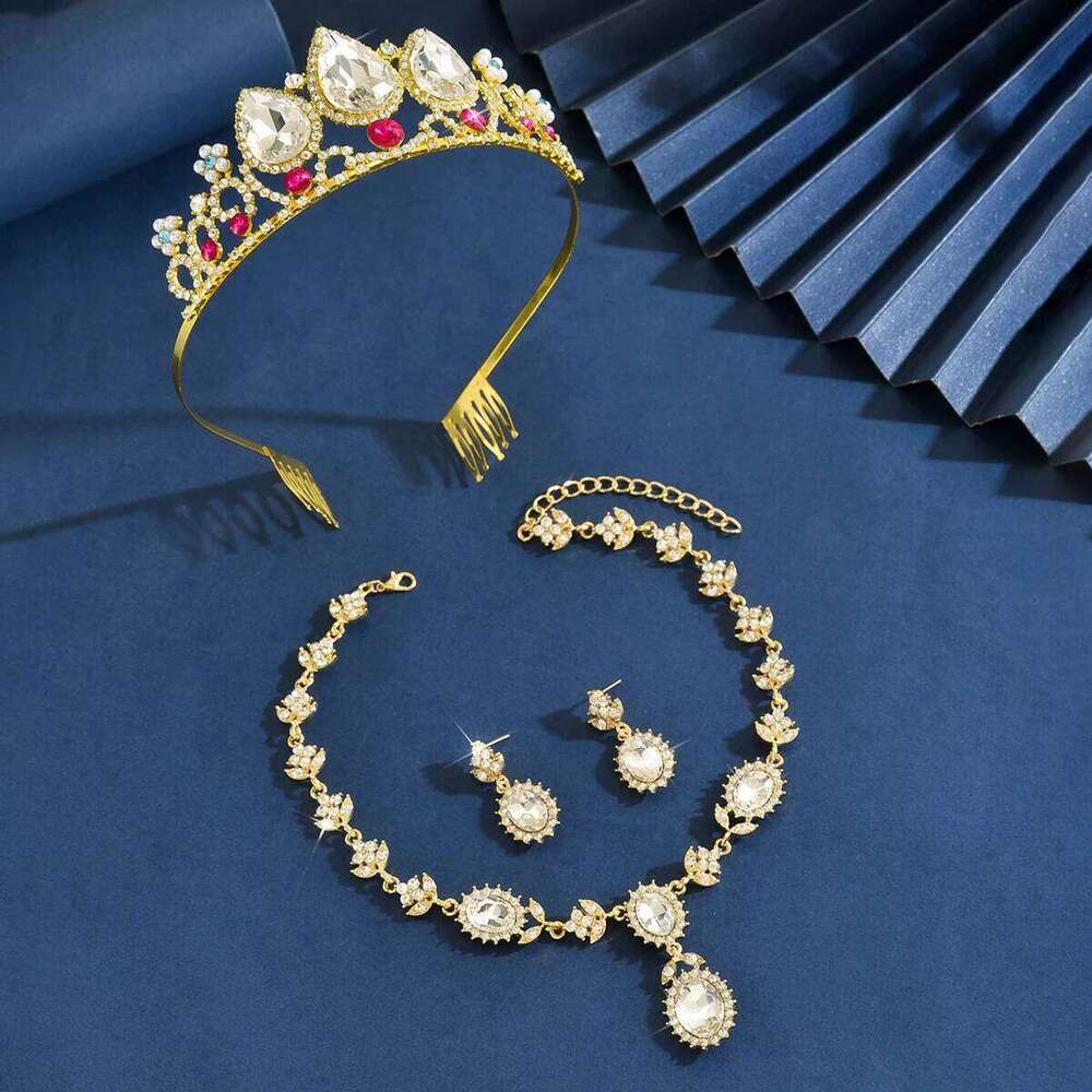 4PC Women's Fashion Waterdrop Geometric Oval Crown Necklace Earrings Jewelry Set Suitable for Wedding, Party, Festival Gifts Z260313