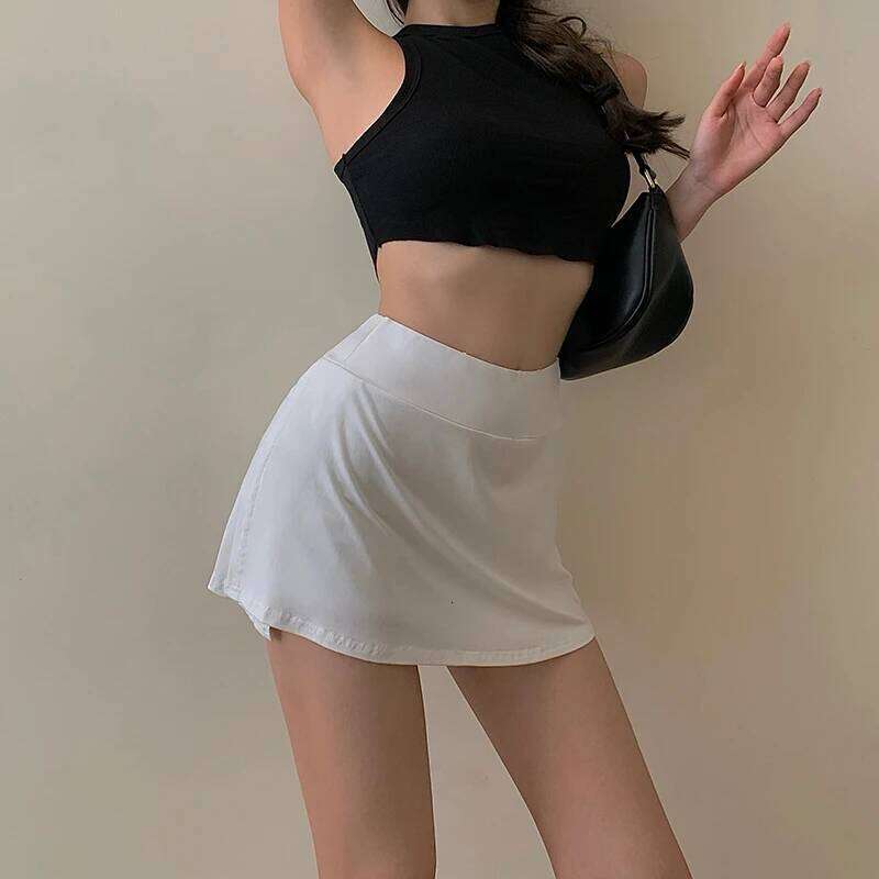 Black White Split Mini Skirts Women Summer Sexy Girls Sporty High Waist Slit Casual Fashion Slim A Line Skirt Z260314