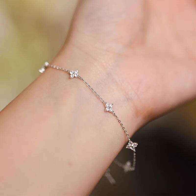 Color Bracelet for Women Girls 925 Sterling Silver Link Chian with Cubic Zirconia Cute Clover Charm Adjustable Jewellery Z260313