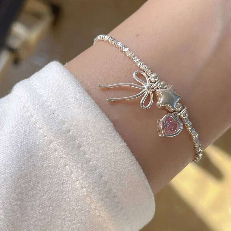VENTFILLE 925 Sterling Silver Zircon Love Heart Bracelet For Women Bowknot Stars Bead Snake Bone Chain Jewelry Gift Dropship Z260313