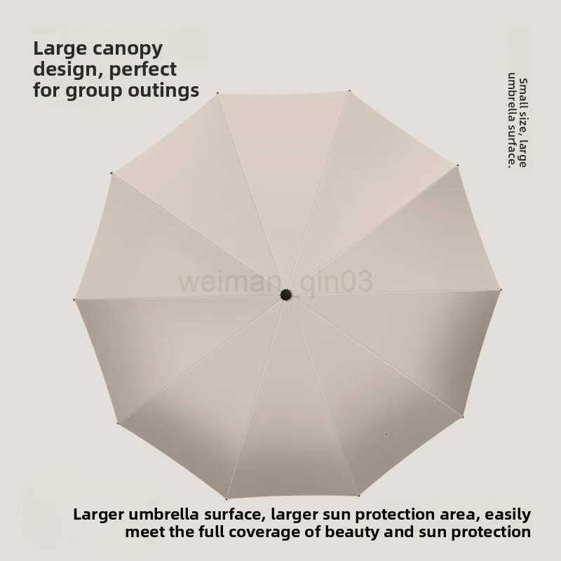 10 Bone Black Glue Fully Automatic Umbrella with Thick and Durable Keel Three Fold Umbrella UV Resistant Folding Beach Umbrella H260314