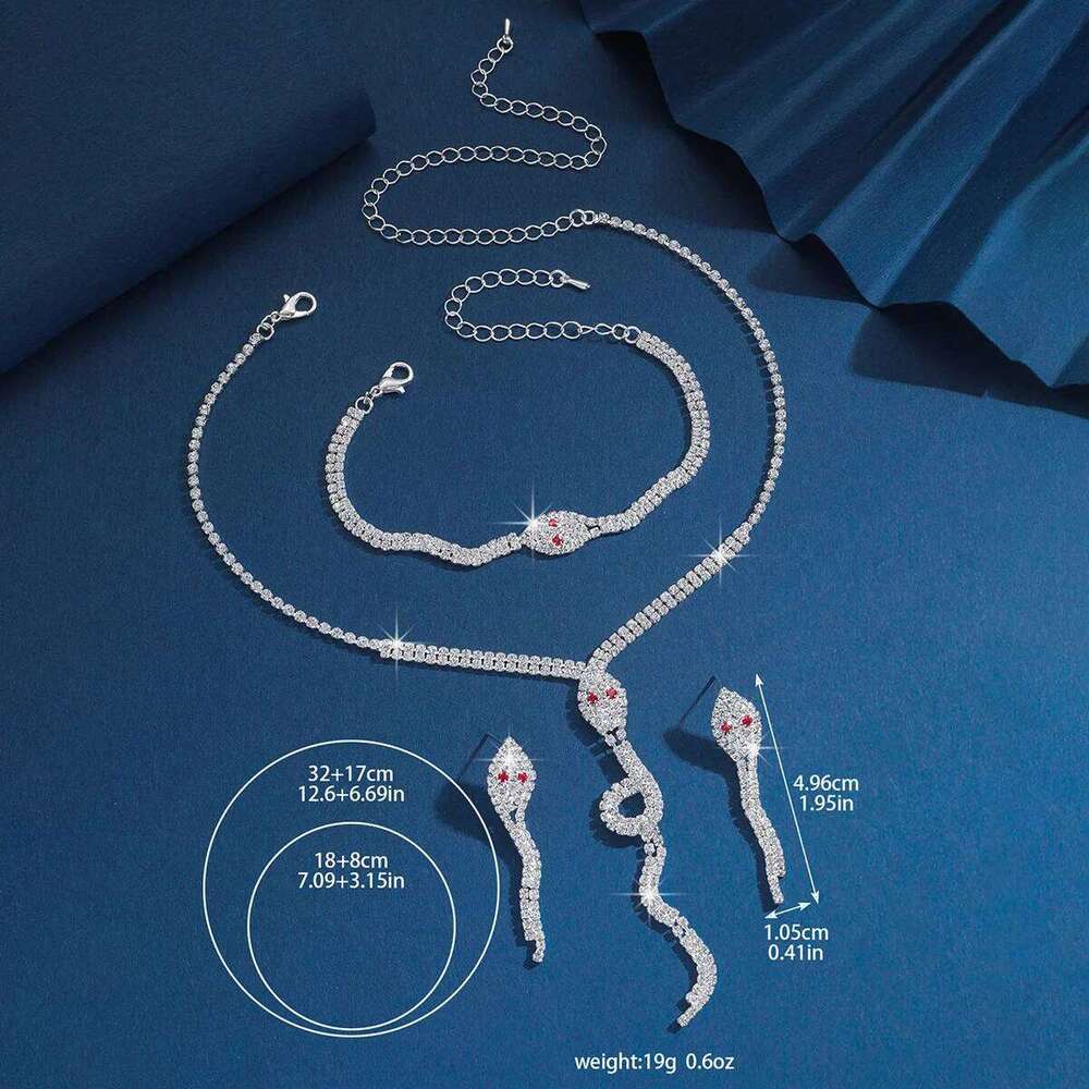 European and American popular jewelry with rhinestone snake shaped necklace, bracelet, earrings, four piece set for women Z260313