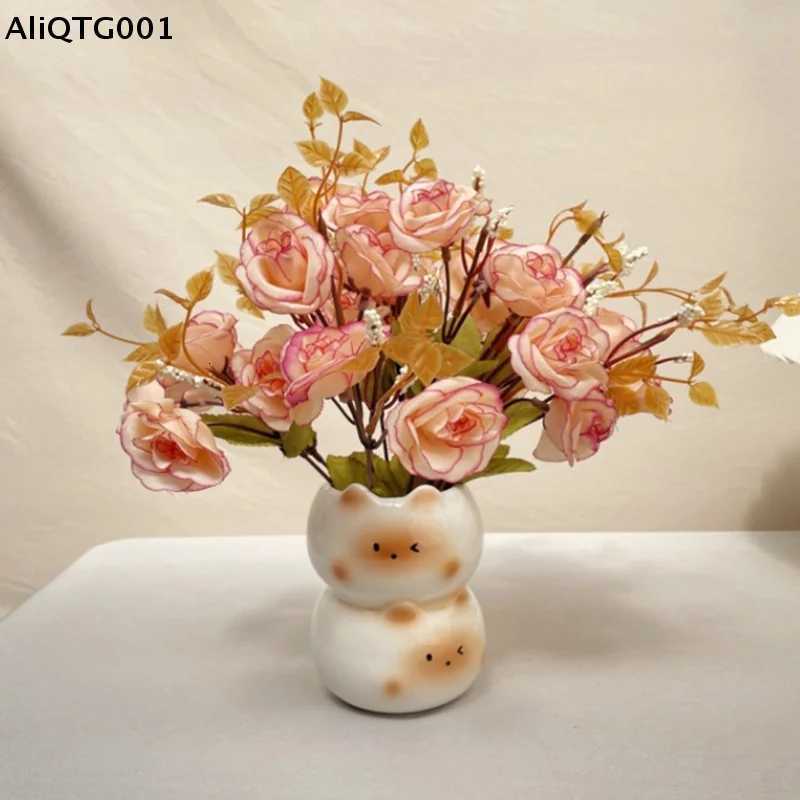 Ceramic Siamese Cat Flower Pot Living Room Bedroom Decorative Ornaments Creative Flower Arrangement Storage Holder Y260314